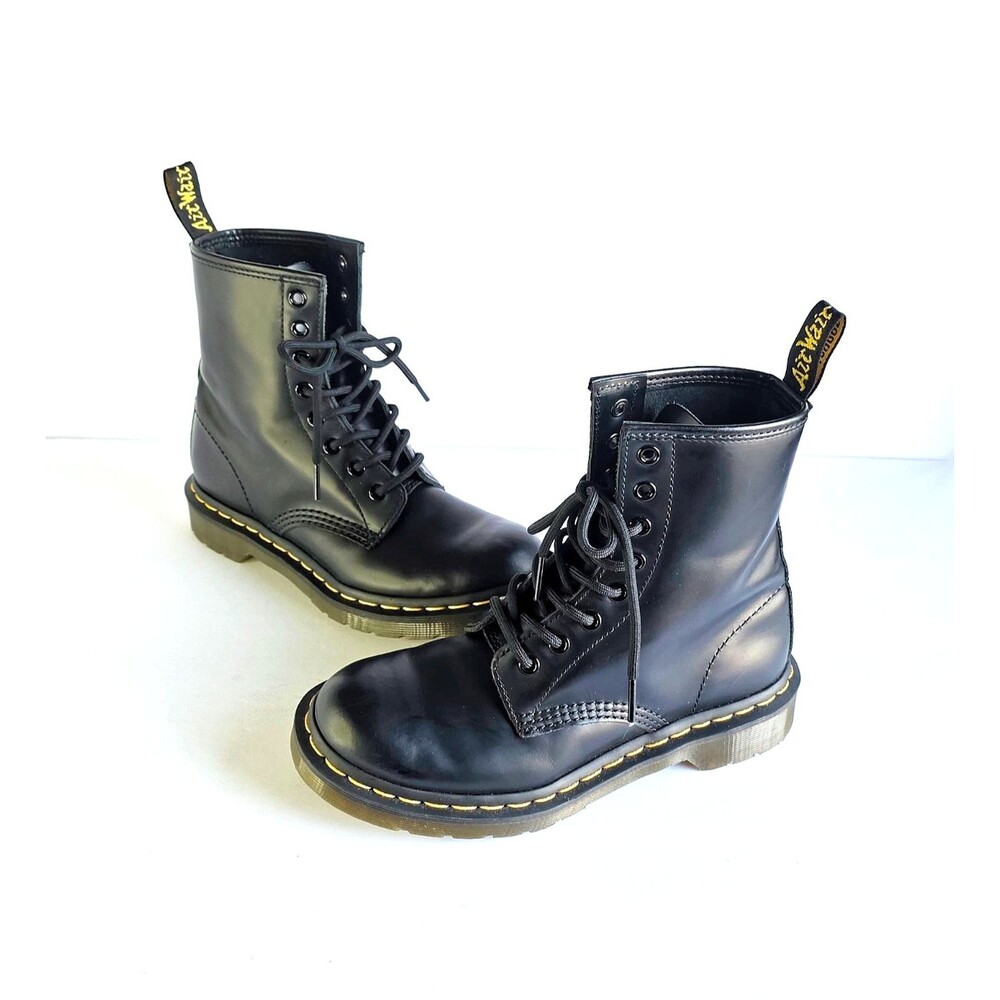 DR MARTENS 8-Eye Boots 1460 Women's Black Smooth Leather Lace Up Sz 6 37
